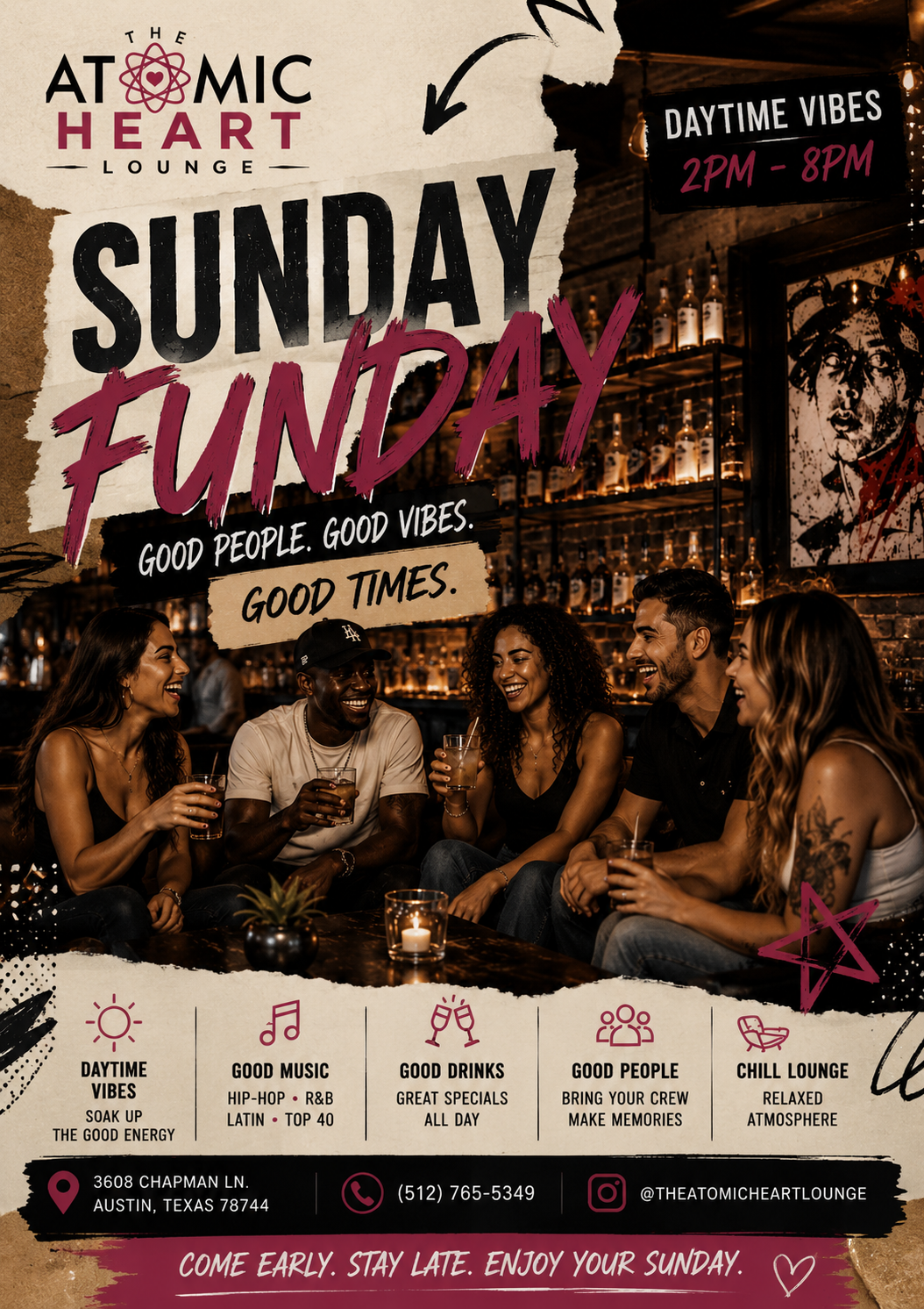 Sunday Sunday Funday Austin at The Atomic Heart Lounge Austin Texas