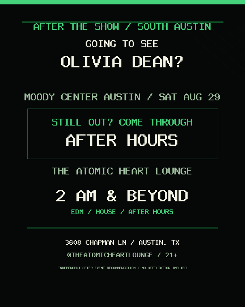 Atomic Heart Lounge after-show campaign for Olivia Dean